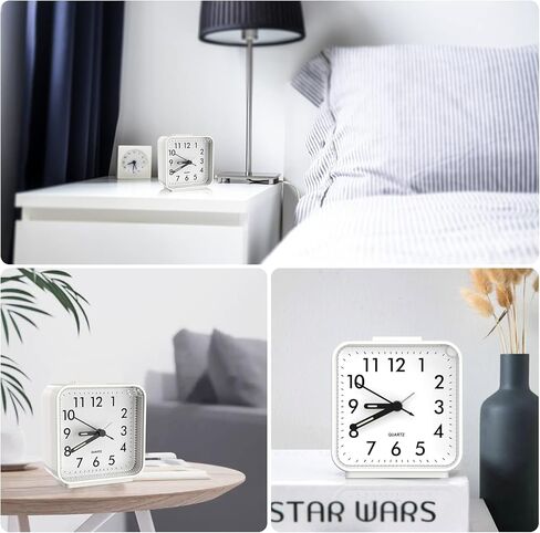 Analog Alarm Clock, Silent Non Ticking Table Clocks, Travel Bedside Clock with Snooze, Night Light, Ascending Beep Sounds, Battery Operated Loud Small Clocks for Bedroom Travel Office, White in Saudi Arabia