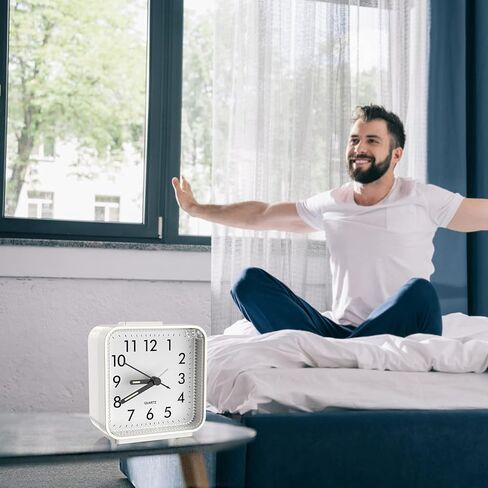 Analog Alarm Clock, Silent Non Ticking Table Clocks, Travel Bedside Clock with Snooze, Night Light, Ascending Beep Sounds, Battery Operated Loud Small Clocks for Bedroom Travel Office, White in Saudi Arabia