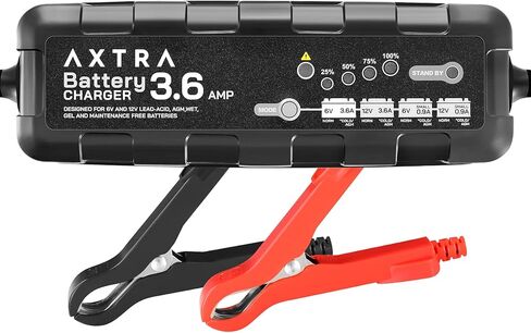 شاحن بطارية السيارة AXTRA 6V و12V، جهاز صيانة البطارية الذكي الأوتوماتيكي بالكامل 3.6 أمبير للسيارة، سيارات الدفع الرباعي، الشاحنات، الدراجات النارية، القوارب، RV، جرارات العشب، ATV - (حمض الرصاص، AGM، مختوم، جل، SLA، مغمور) in Kuwait