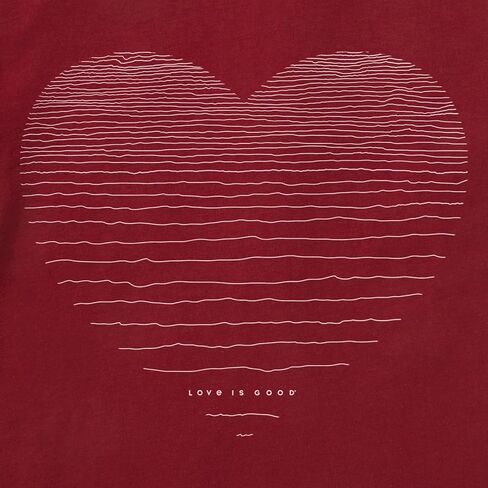 Life is Good Women's Linear Heart Long Sleeve Crusher Vee, Adirondack Red in Saudi Arabia