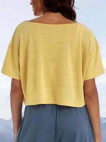 Womens Tops Short Sleeve Athletic Crop Tops Loose Fit Off The Shoulder Tees Crew Neck Summer Casual T-Shirts in Saudi Arabia