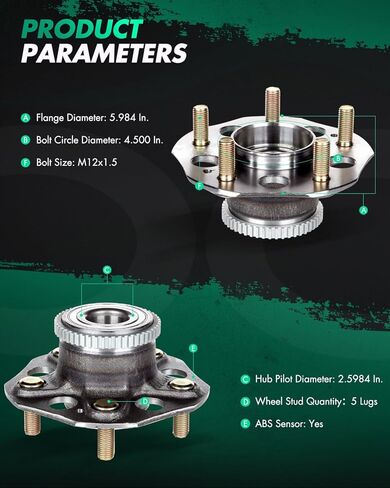 SCITOO 2 x Rear Wheel Bearing and Hub Assembly 1997 1998 1999 2000 2001 for Honda Prelude,W/ABS 5-Lug 512144 2.2L in Saudi Arabia