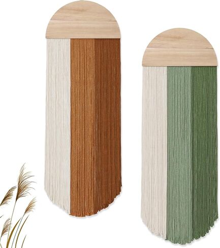 Dremisland Macrame Wall Hanging Boho Chic Home Decor 2PCS Handmade Round Tassel Yarn Tapestry Bohemian Green Brown Jellyfish Wall Art Decorations for Living Room Bedroom Nursery Backdrop 11.8''W x 33.5''L in Kuwait