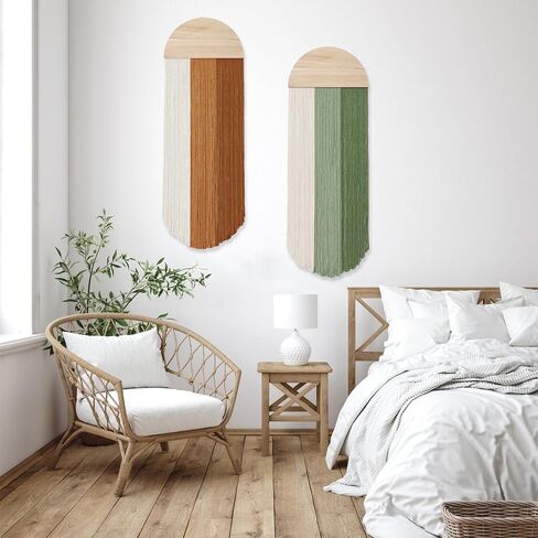 Dremisland Macrame Wall Hanging Boho Chic Home Decor 2PCS Handmade Round Tassel Yarn Tapestry Bohemian Green Brown Jellyfish Wall Art Decorations for Living Room Bedroom Nursery Backdrop 11.8''W x 33.5''L in Kuwait