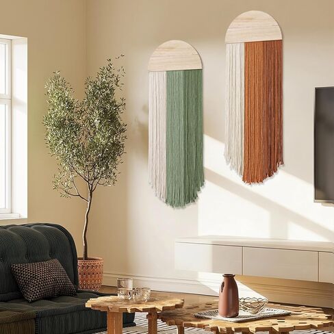 Dremisland Macrame Wall Hanging Boho Chic Home Decor 2PCS Handmade Round Tassel Yarn Tapestry Bohemian Green Brown Jellyfish Wall Art Decorations for Living Room Bedroom Nursery Backdrop 11.8''W x 33.5''L in Kuwait