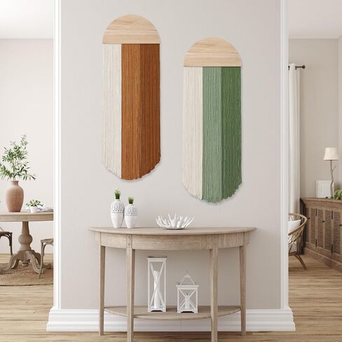 Dremisland Macrame Wall Hanging Boho Chic Home Decor 2PCS Handmade Round Tassel Yarn Tapestry Bohemian Green Brown Jellyfish Wall Art Decorations for Living Room Bedroom Nursery Backdrop 11.8''W x 33.5''L in Kuwait