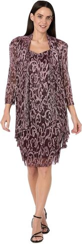 R&M Richards Women's Elegant Swirl 2-Piece Evening Suit - Shimmering Sheath Dress W/Draped Matching Open-Front Jacket in Saudi Arabia