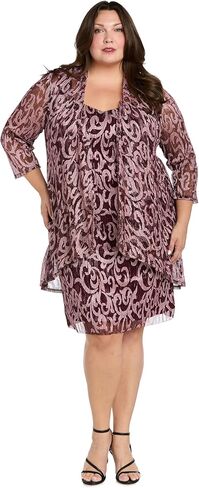R&M Richards Women's Elegant Swirl 2-Piece Evening Suit - Shimmering Sheath Dress W/Draped Matching Open-Front Jacket in Saudi Arabia