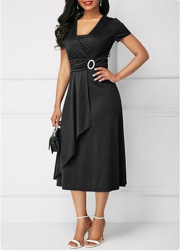 Women's Asymmetrical High Low Evening Dress V Neck Waist Solid Color Cocktail Party Gown in Saudi Arabia