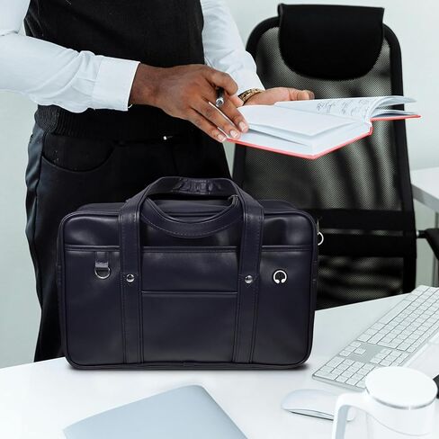 Uonlytech Messenger Laptop Bag Pu Leather Waterproof Shoulder Briefcase Retro Computer Carrier for Work College Commuting Men Women Navy Blue in Saudi Arabia