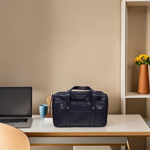 Uonlytech Messenger Laptop Bag Pu Leather Waterproof Shoulder Briefcase Retro Computer Carrier for Work College Commuting Men Women Navy Blue in Saudi Arabia