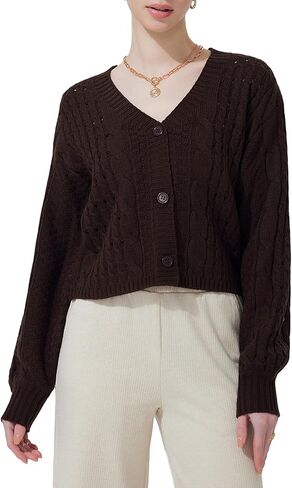 FASHIONSPARK Womens Cropped Cardigan Sweater V Neck Button Long Sleeve Lightweight Cable Knit Loose Fit Spring in Saudi Arabia