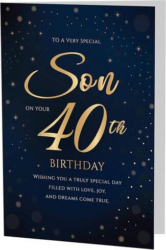 بطاقة عيد ميلاد الأربعين للابن - بطاقة تهنئة باللون الذهبي الداكن بحجم A5 مع آية مطبوعة - تصميم مميز مصنوع في المملكة المتحدة in Kuwait