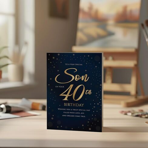 بطاقة عيد ميلاد الأربعين للابن - بطاقة تهنئة باللون الذهبي الداكن بحجم A5 مع آية مطبوعة - تصميم مميز مصنوع في المملكة المتحدة in Kuwait