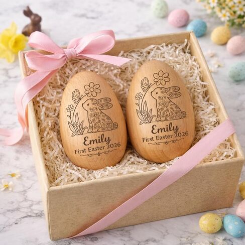 Personalized Wooden Easter Egg – Custom Engraved Bunny Name Egg, Baby First Easter Keepsake Gift, Rustic Wood Bunny Decor, Cute Basket Stuffer for Kids, Spring Holiday Gift for Baby Boy Girl in Saudi Arabia