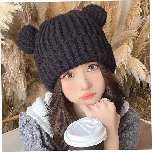 قبعة محبوكة 3 قطع قبعة شتوية لطيفة على شكل دب للجنسين، قبعات دافئة ناعمة مع آذان الدب، قبعة جمجمة للنساء والرجال، التزلج، ركوب الدراجات، Skullies Beanies in Kuwait