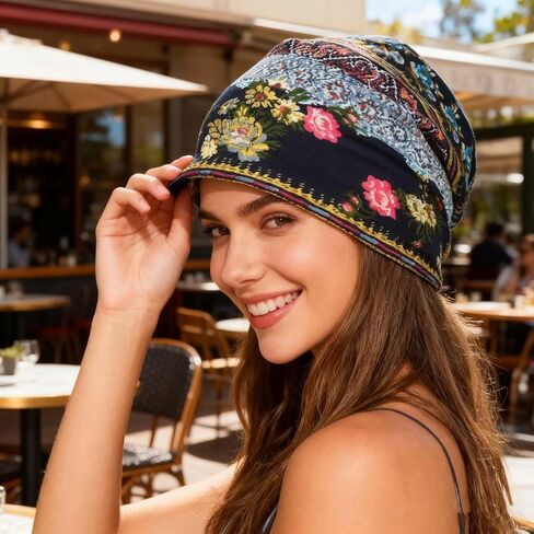 Beanies Warm Thin Bonnet Cap Autumn Breathable Casual Beanies Hat with Vintage Floral for Daily Wear and Various Occasion Blue in Saudi Arabia