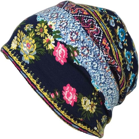 Beanies Warm Thin Bonnet Cap Autumn Breathable Casual Beanies Hat with Vintage Floral for Daily Wear and Various Occasion Blue in Saudi Arabia