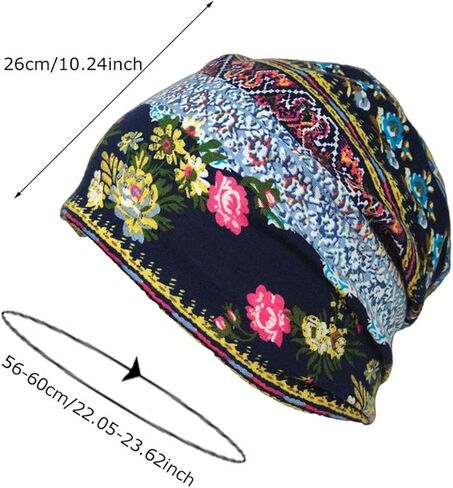 Beanies Warm Thin Bonnet Cap Autumn Breathable Casual Beanies Hat with Vintage Floral for Daily Wear and Various Occasion Blue in Saudi Arabia