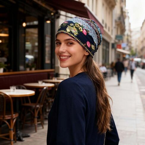 Beanies Warm Thin Bonnet Cap Autumn Breathable Casual Beanies Hat with Vintage Floral for Daily Wear and Various Occasion Blue in Saudi Arabia