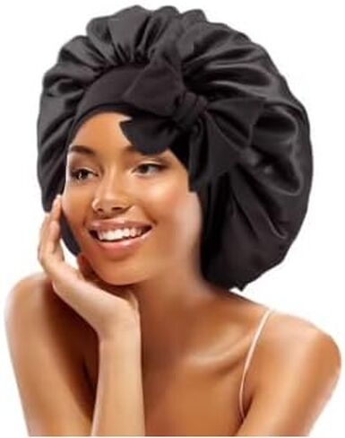 Women's Satin Sleep Cap, Solid Color Night Sleeping Hat - Black in Saudi Arabia
