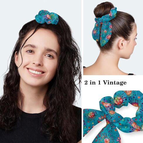 Scrub Caps Women, Surgical Caps with Buttons, Ponytail Nurse Hat, Bouffant Scrub Hats with Hair Scrunchy Adjustable, Turquoise Bohemian Tie-dye Colorful Dots Watercolor Vintage Cute in Kuwait