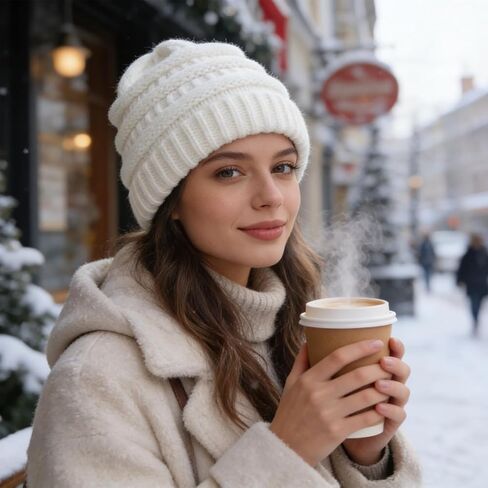 3 Pcs Satin Lined Beanie Hats for Women, Slouchy Winter Skull Cap with Paisley Pattern Silk Lining Cable Knit Snow Hat in Kuwait