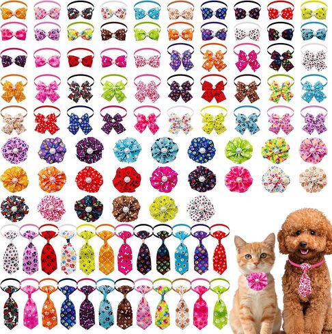 PET SHOW 100pcs Patriotic Small Dogs Bows Ties and Neckties US Flag Collar Flowers 25 Set Stripes&Stars Patterns for Independence Day June 14 July 4th Party Holiday Puppies Grooming Accessories in Kuwait