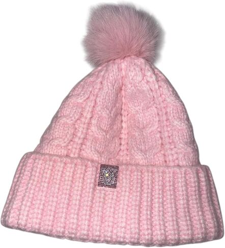 Victoria's Secret Cozy Cable-Knit Pom Beanie Shine Color Pink Rhinestone Logo New in Saudi Arabia