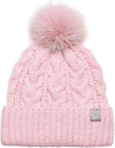 Victoria's Secret Cozy Cable-Knit Pom Beanie Shine Color Pink Rhinestone Logo New in Saudi Arabia