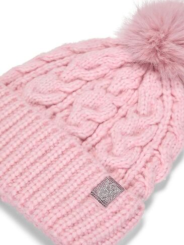 Victoria's Secret Cozy Cable-Knit Pom Beanie Shine Color Pink Rhinestone Logo New in Saudi Arabia