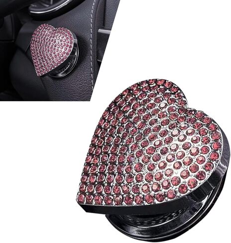 Bling Push Start Button Cover, Heart-Shaped Rhinestone Engine Start Stop Button Cover, Sparkly Ignition Decor Car Interior Accessories for Women (Black & White) in Saudi Arabia