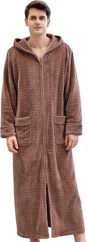 Men's Long Hooded Bathrobe Printed Soft Pajamas with Pockets Fluffy Loungewear for Shower Zipper Luxury in Saudi Arabia