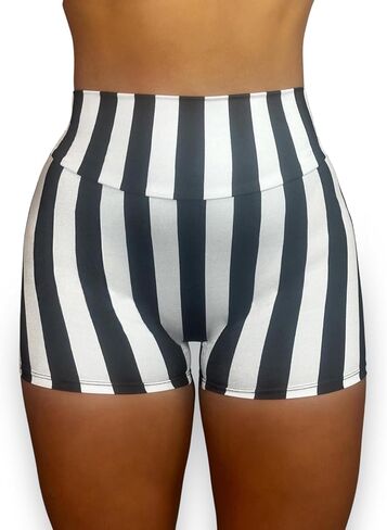 Kikimora Fashion Translucent Breathable Spandex Shorts Black White Stripe Print High Waist for Workout Yoga Gym Biker in Saudi Arabia