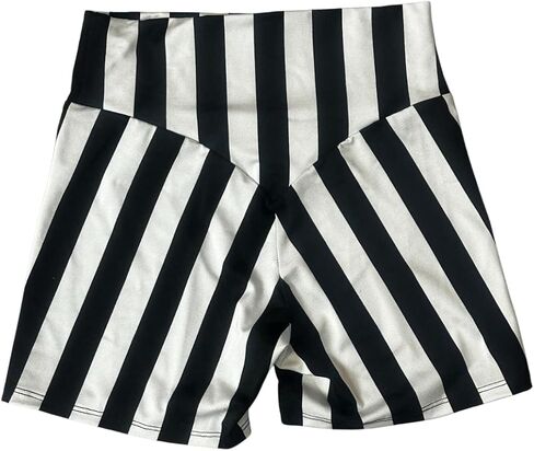 Kikimora Fashion Translucent Breathable Spandex Shorts Black White Stripe Print High Waist for Workout Yoga Gym Biker in Saudi Arabia