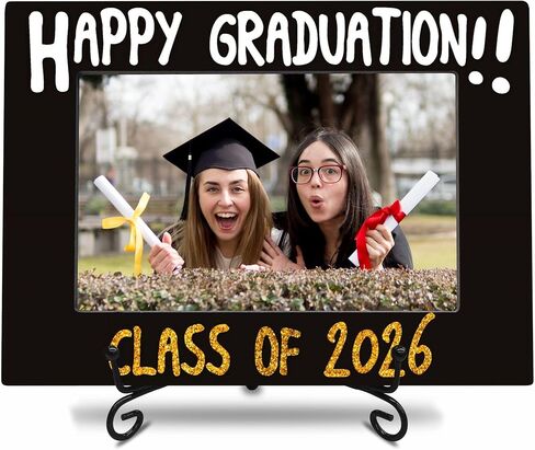 Photo Frame With A Metal Stand - Happy Graduation, Class Of 2024 - Black & Gold Wooden Picture Frame Gift For Grads, Tabletop Photo Display, College Memory, Home Decor & Accessories(Horizontal)-11 in Kuwait