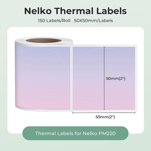 Thermal Labels for Nelko PM220 Label Maker, 2 inch (50mm) Round Thermal Label, Waterproof, Multi-Purpose Tag Tape, 1 Roll of 150 Self-Adhesive Thermal Paper (Pink-Purple Gradient) in Kuwait