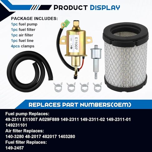 149-2311 Fuel Pump E11007 A029F889 with 149-2457 Fuel Filter TuneUp Kit for Onan RV Cummins Generator 3600 4000 4KW Microlite MicroQuiet Generators Camp Power KYD with 1403280 Air Filter and Fuel Line in Saudi Arabia