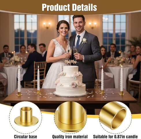 24 قطعة من حوامل الشموع المستدقة الذهبية السائبة من حاملات الشمعدان القصيرة المعدنية لشموع عمود عيد الحب والذكرى السنوية لحفلات العشاء وحفلات عيد الحب وزينة عيد الميلاد والقطع المركزية in Kuwait