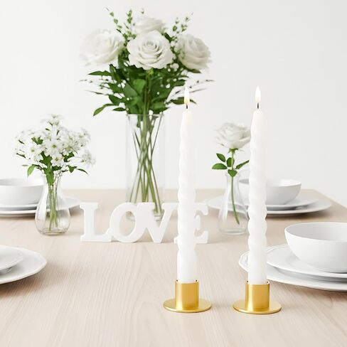 24 قطعة من حوامل الشموع المستدقة الذهبية السائبة من حاملات الشمعدان القصيرة المعدنية لشموع عمود عيد الحب والذكرى السنوية لحفلات العشاء وحفلات عيد الحب وزينة عيد الميلاد والقطع المركزية in Kuwait