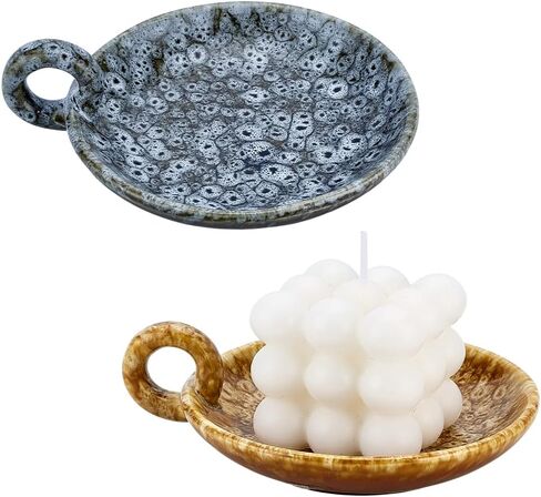 PH PandaHall Vintage Ceramic Candle Tray 2 Piece 4.8~4.9 inch Rustic Home Decor Ceramic Candle Plates with Handle for Burning Sage Meditation Yoga Room Christmas Decor, 2 Colors in Saudi Arabia