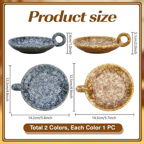 PH PandaHall Vintage Ceramic Candle Tray 2 Piece 4.8~4.9 inch Rustic Home Decor Ceramic Candle Plates with Handle for Burning Sage Meditation Yoga Room Christmas Decor, 2 Colors in Saudi Arabia