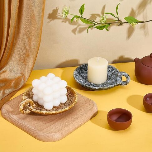 PH PandaHall Vintage Ceramic Candle Tray 2 Piece 4.8~4.9 inch Rustic Home Decor Ceramic Candle Plates with Handle for Burning Sage Meditation Yoga Room Christmas Decor, 2 Colors in Saudi Arabia