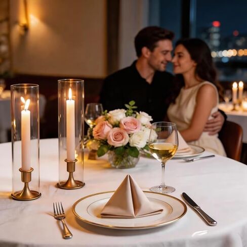 Hurricane Candlestick Holders Gold - 6 Pcs Gold Hurricane Candle Holders with Glass Cylinder for Wedding Table, Party, Birthday, Home & Christmas Decoration in Saudi Arabia