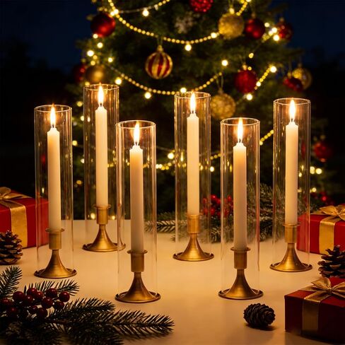 Hurricane Candlestick Holders Gold - 6 Pcs Gold Hurricane Candle Holders with Glass Cylinder for Wedding Table, Party, Birthday, Home & Christmas Decoration in Saudi Arabia