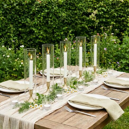 Hurricane Candlestick Holders Gold - 6 Pcs Gold Hurricane Candle Holders with Glass Cylinder for Wedding Table, Party, Birthday, Home & Christmas Decoration in Saudi Arabia