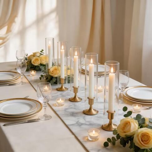 Hurricane Candlestick Holders Gold - 6 Pcs Gold Hurricane Candle Holders with Glass Cylinder for Wedding Table, Party, Birthday, Home & Christmas Decoration in Saudi Arabia