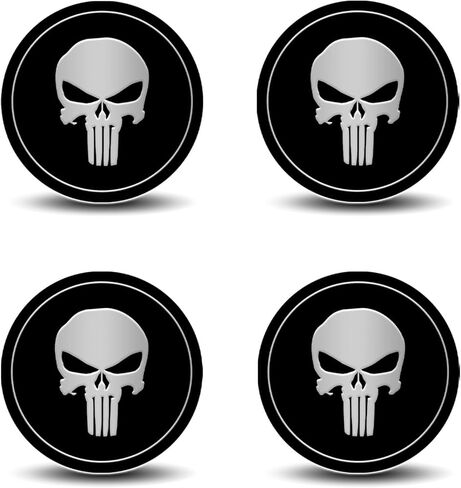 Wheel Center Caps Stickers 4PCS 2.2" Skull Metal Hub Center Cap Sticker Emblem Decal Rim Cover Skull Car Accessories Waterproof Wheel Hub Rims Cap Exterior Decorative for Car Truck SUV (Black in Saudi Arabia