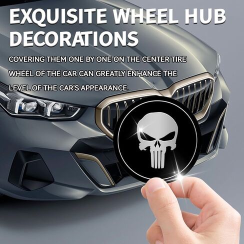 Wheel Center Caps Stickers 4PCS 2.2" Skull Metal Hub Center Cap Sticker Emblem Decal Rim Cover Skull Car Accessories Waterproof Wheel Hub Rims Cap Exterior Decorative for Car Truck SUV (Black in Saudi Arabia