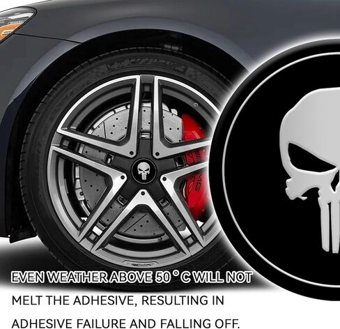 Wheel Center Caps Stickers 4PCS 2.2" Skull Metal Hub Center Cap Sticker Emblem Decal Rim Cover Skull Car Accessories Waterproof Wheel Hub Rims Cap Exterior Decorative for Car Truck SUV (Black in Saudi Arabia